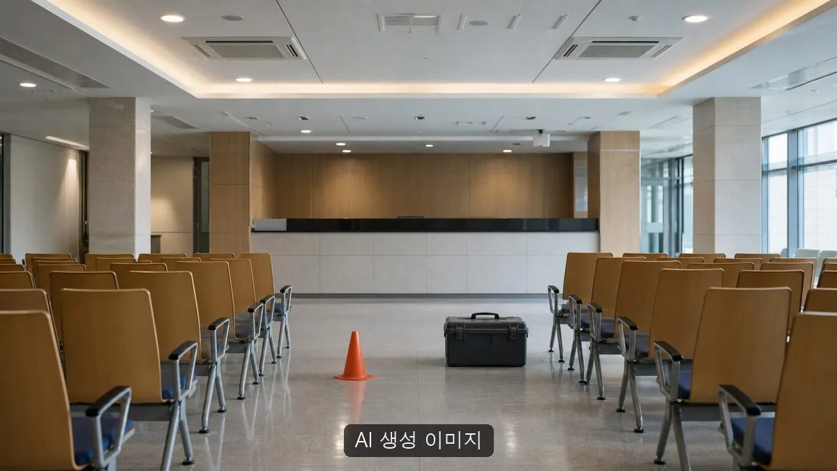 AI 생성 이미지. 실제 병무청·병역판정검사장·검사 장비나 특정 방문자를 촬영한 것이 아니며, 전국 검사장 일시 휴무와 시설 점검을 설명하기 위한 비현장 연출 이미지입니다.