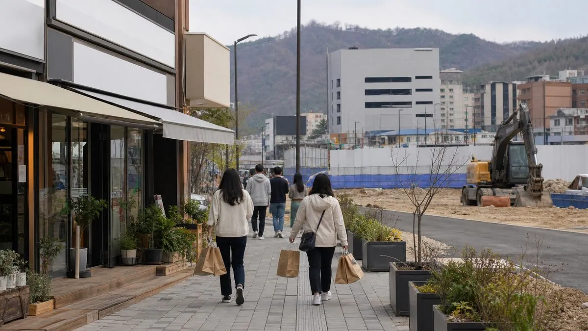 AI 생성 이미지이며 실제 한국은행 자료나 특정 지역·사업장의 현장 사진이 아닙니다. 서비스업의 회복과 건설업의 둔화를 대비해 설명하기 위한 연출 이미지입니다.